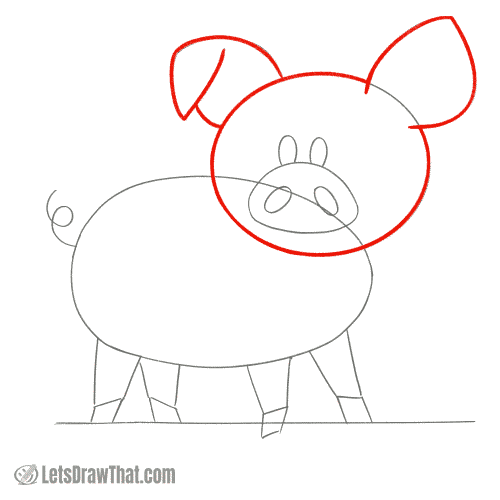 Drawing step: Draw the pig’s head