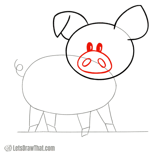 Drawing step: Draw the pig's face