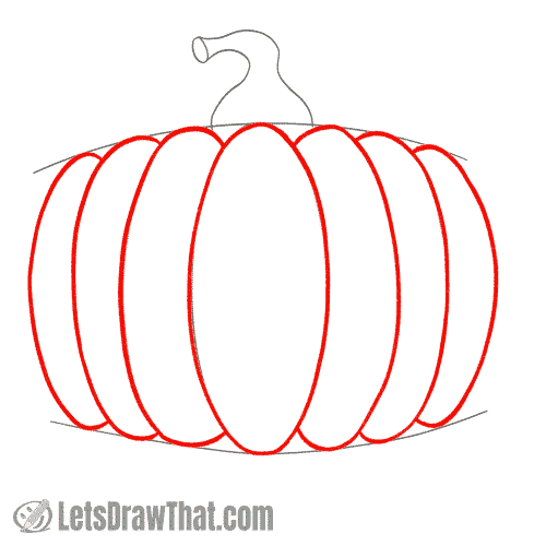 Drawing step: Outline the pumpkin ribs