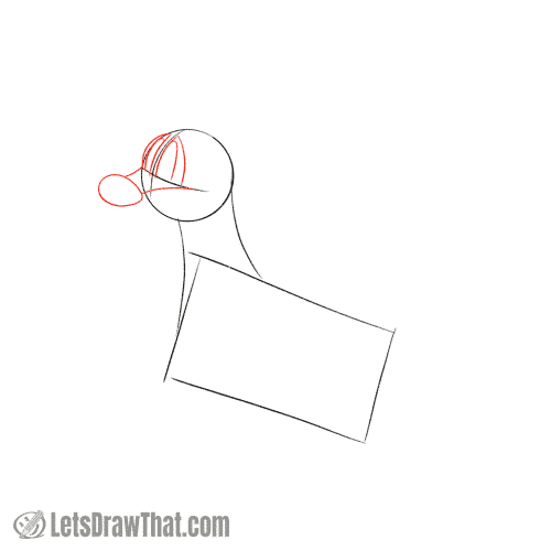 Drawing step: Draw the reindeers eyes and nose