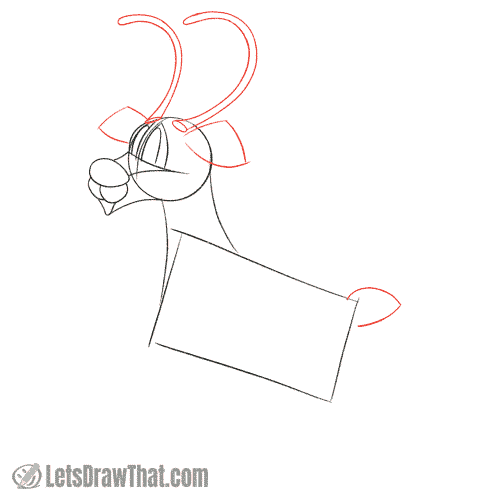Drawing step: Draw the reindeer's antlers, ears and tail