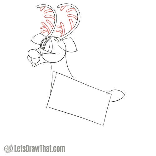 Drawing step: Finish drawing the reindeer's antlers