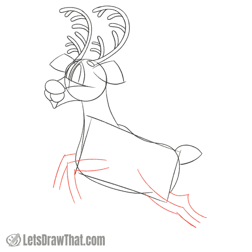 Drawing step: Draw the reindeer's legs