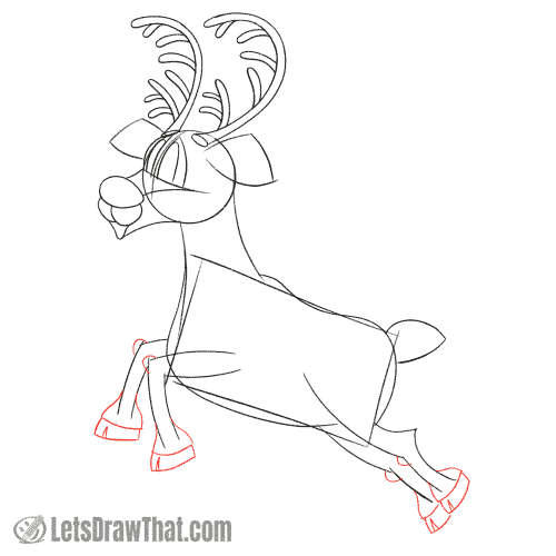 Drawing step: Draw the reindeer's hoofs