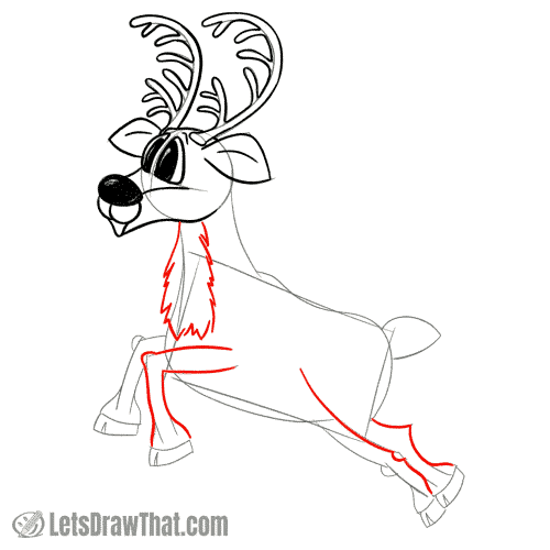 Drawing step: Draw the legs and fur on the chest