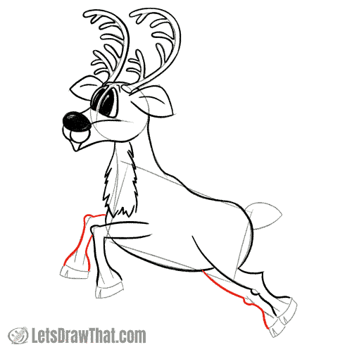 Drawing step: Finish drawing the reindeer's legs