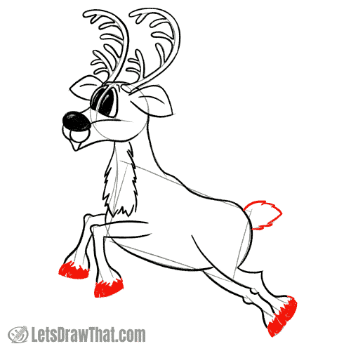 Drawing step: Draw the reindeer's hoofs and tail
