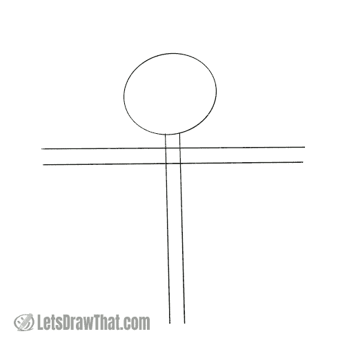 Drawing step: Draw the scarecrow's head and frame