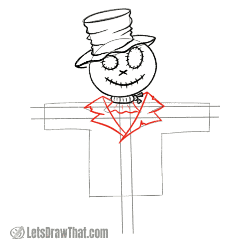 Drawing step: Draw the coat collar and lapels