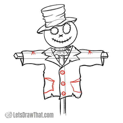 Drawing step: Draw the pockets and buttons for the coat