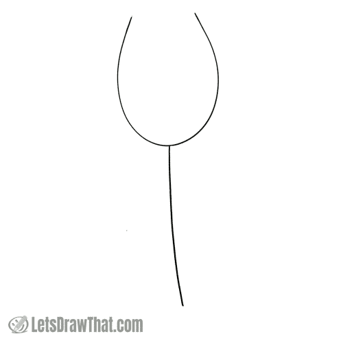 Drawing step: Sketch the base tulip flower shape and the stem