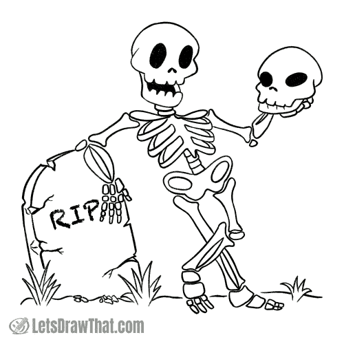 How to draw a skeleton: finished outline drawing