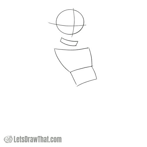 Drawing step: Sketch the skeleton head and torso