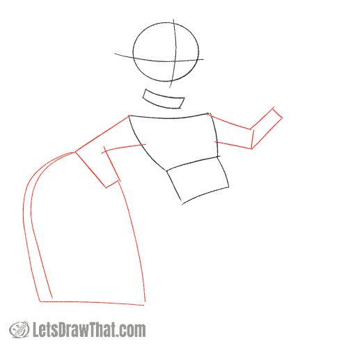 Drawing step: Sketch the arms and tombstone