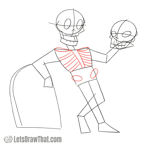 Drawing step: Draw the ribs and the pelvis cut out