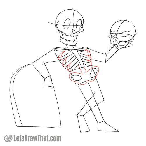 Drawing step: Draw the back of the ribs and the pelvis