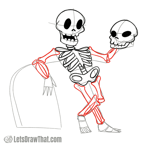 Drawing step: Draw the skeleton's limbs
