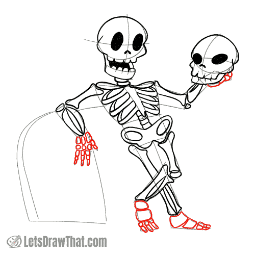 Drawing step: Draw the hands and foot bones