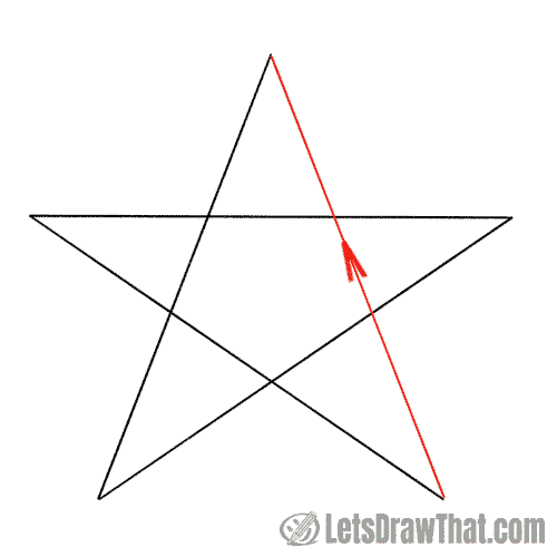 Drawing step: Close the star with a line from bottom back up