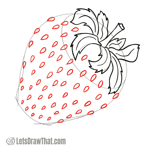 Drawing step: Draw the seeds on the strawberry