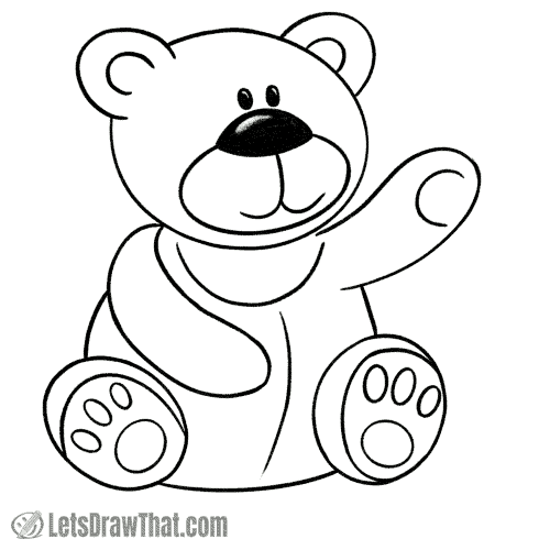 How to draw a teddy bear: finished outline drawing