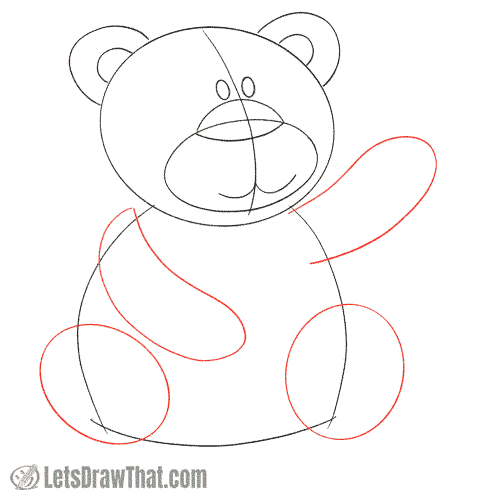 Drawing step: Sketch teddy bear's arms and legs