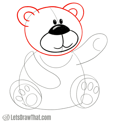 Drawing step: Draw the teddy bear's head and ears