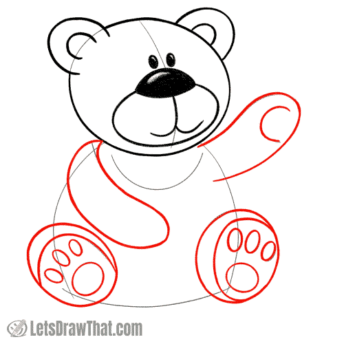 Drawing step: Draw the teddy bear's  arms and legs