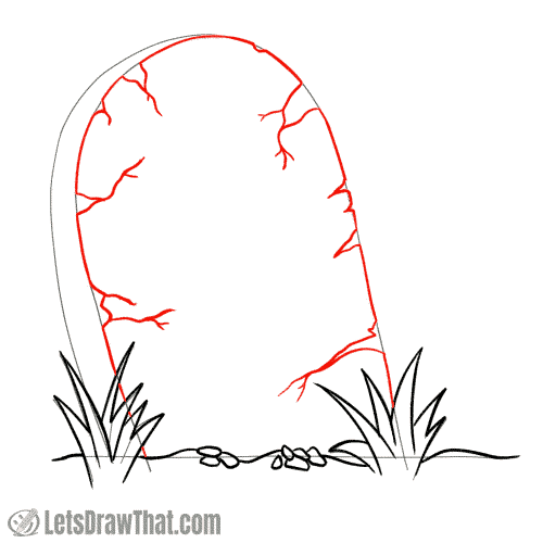 Drawing step: Draw the cracks on the tombstone's front face