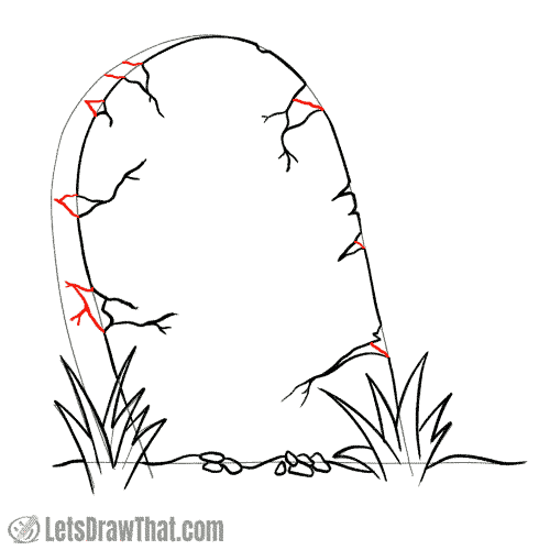 Drawing step: Draw the cracks on the tombstone side