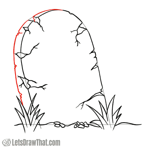 Drawing step: Draw the rear edge of the tombstone