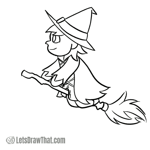 How to draw a witch: finished outline drawing