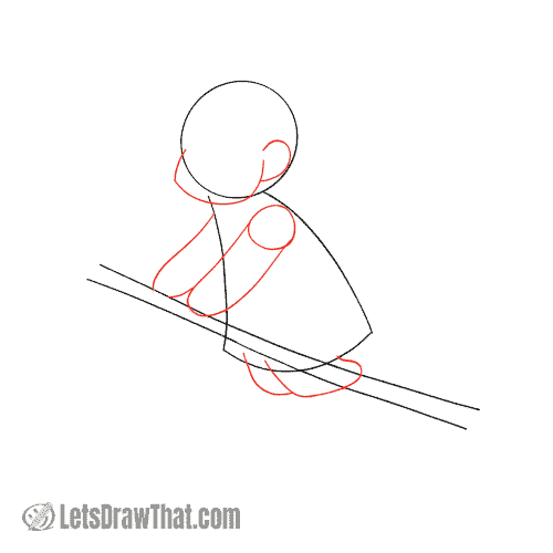 Drawing step: Draw the witch's chin, arms and legs