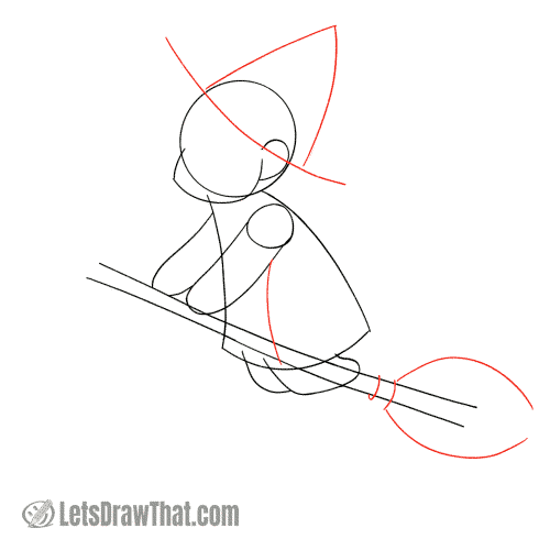 Drawing step: Sketch the hat and broom