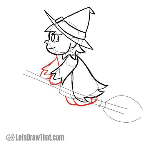 Drawing step: Draw the witch's arms and legs