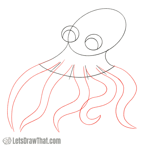Drawing step: Draw the octopus's tentacles