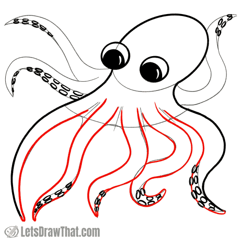 Drawing step: Outline the octopus's tentacles