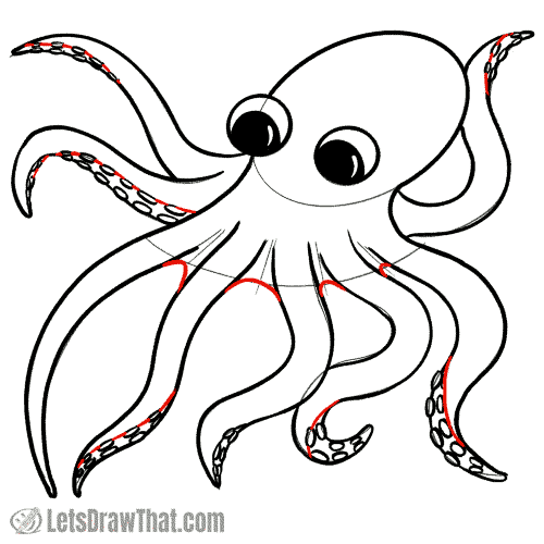 Drawing step: Draw the webbing between tentacles