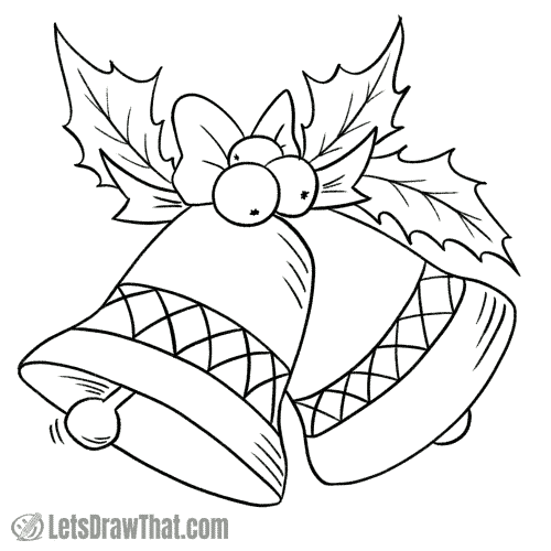 How to draw Christmas bells: finished outline drawing