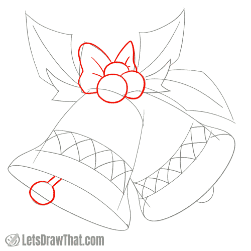 Drawing step: Draw the berries, bow, and clapper