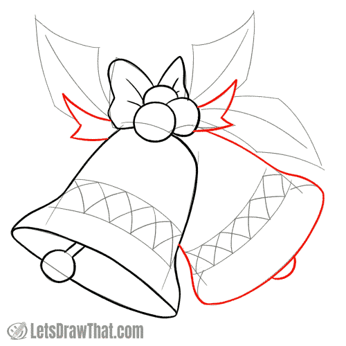Drawing step: Draw the rear bell and the ribbon ends