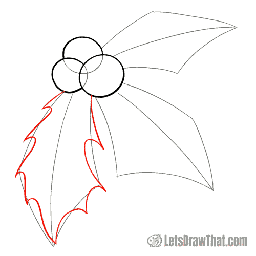 Drawing step: Add prickles to the holly leaf