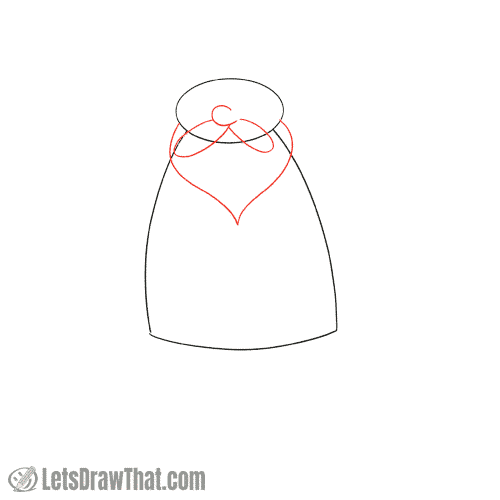 Drawing step: Draw Santa's moustache and beard