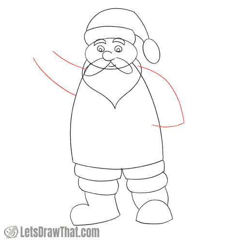 Drawing step: Draw Santa's arms
