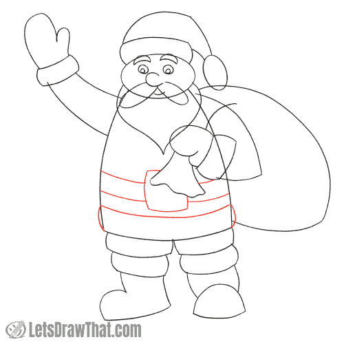 Drawing step: Draw Santa's belt and coat rim