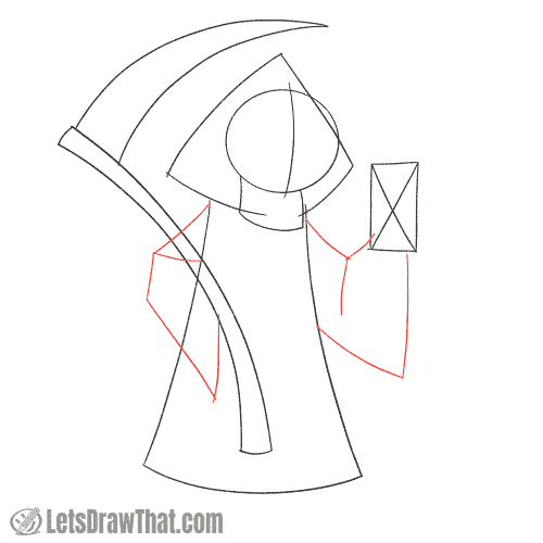 Drawing step: Sketch the Grim Reaper's arms