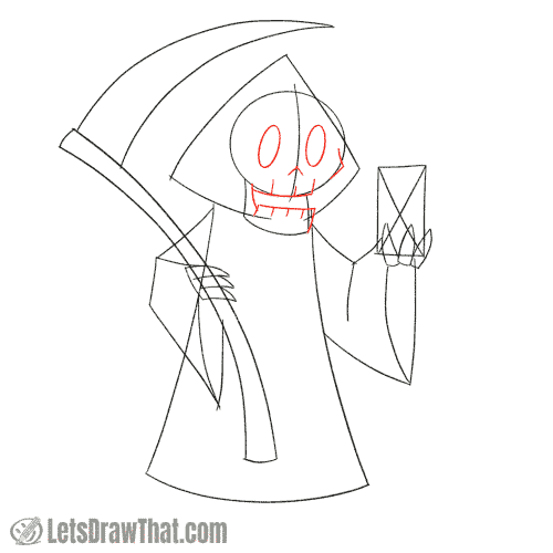 Drawing step: Sketch the Grim Reaper's face