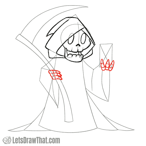 Drawing step: Draw the Grim Reaper's hands