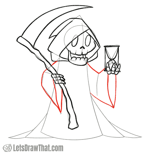 Drawing step: Draw the robe sleeves
