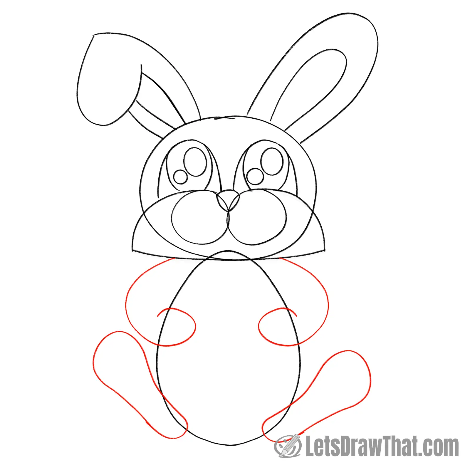 Drawing step: Draw the bunny's hands and feet